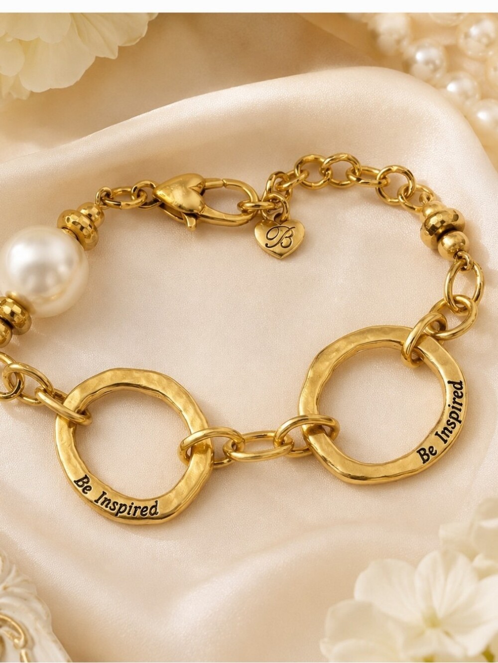Brighton Be Inspired Pearl Link Bracelet Gold Tone Retired